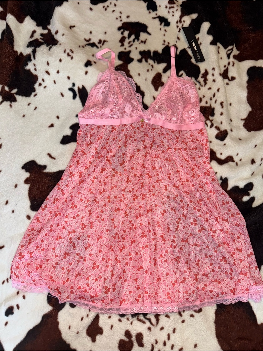Women's Pink Lace & Mesh Babydoll Chemise